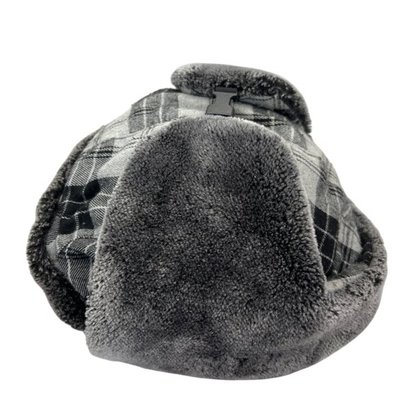 Plaid Faux Fur Lined Winter Trapper Hat With Chin Strap C59 - Picture 3 of 10